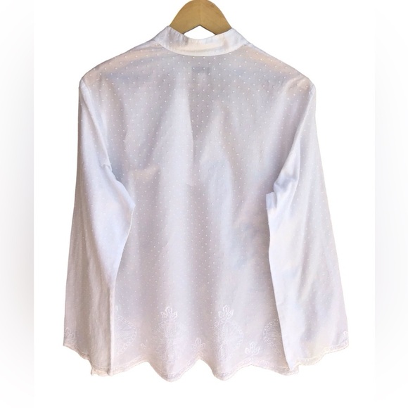 Talbots White Cotton Swiss Dot Embroidered Popover Tunic Size 16 - Picture 2 of 3